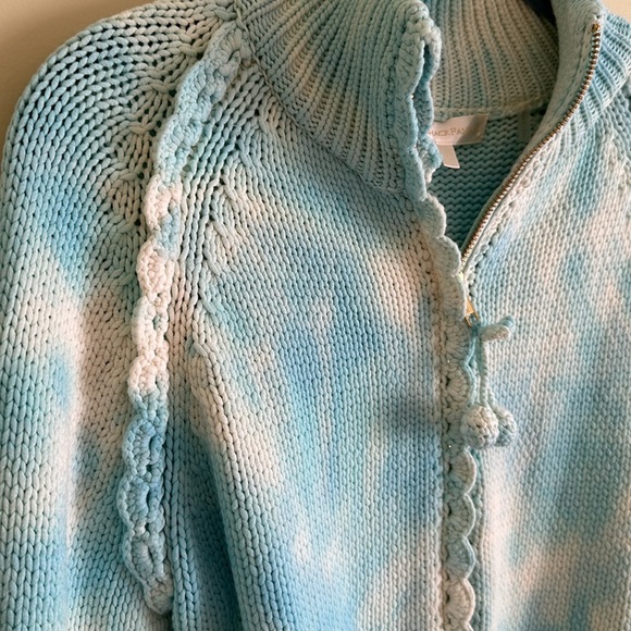 Loveshackfancy Florrie Zip Up Jacket - Soft Aqua Hand DyeTiedye Cardigan Sweater - Picture 10 of 16